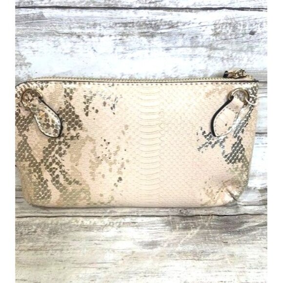 Jen & Co Vegan Leather Peach Color & Snake Print Crossbody Clutch Two straps - Picture 9 of 11